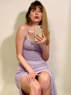 Robe nuisette dos nu en maille pour femme - Robe moulante midi côtelée à lacets et fente latérale - Vacances d'été à la plage 2026