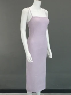 Robe nuisette dos nu en maille pour femme - Robe moulante midi côtelée à lacets et fente latérale - Vacances d'été à la plage 2026
