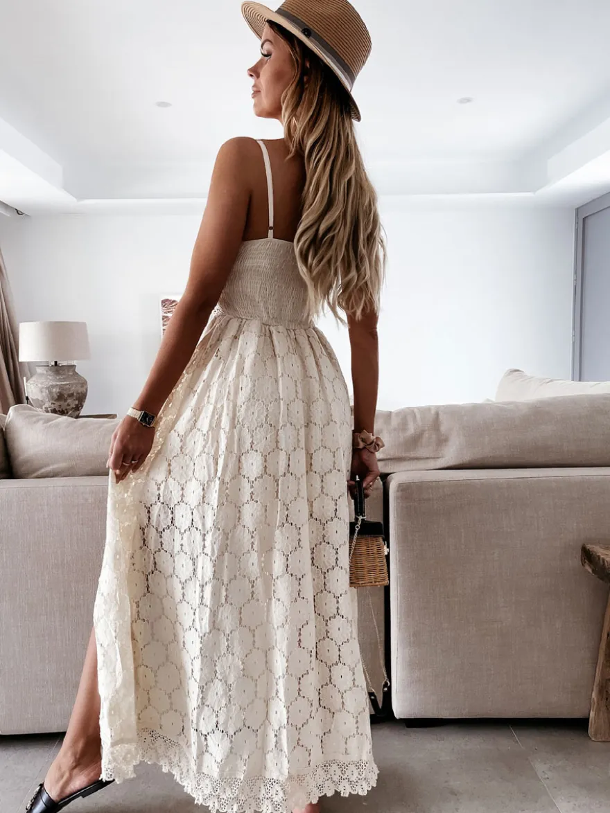 Robe nuisette longue bohème en dentelle pour femme - Combinaison-short ouverte sur le devant et col en V - Vacances d'été à la plage 2026
