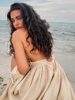 Robe nuisette maxi dos nu 100 % coton pour femme - Robe bohème à bretelles nouées col en V et coupe trapèze - Idéale pour les vacances d'été à la plage 2026