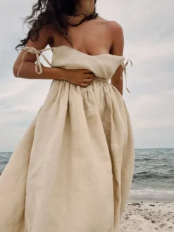 Robe nuisette maxi dos nu 100 % coton pour femme - Robe bohème à bretelles nouées col en V et coupe trapèze - Idéale pour les vacances d'été à la plage 2026
