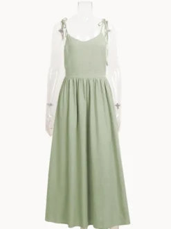 Robe nuisette maxi dos nu 100 % coton pour femme - Robe bohème à bretelles nouées col en V et coupe trapèze - Idéale pour les vacances d'été à la plage 2026