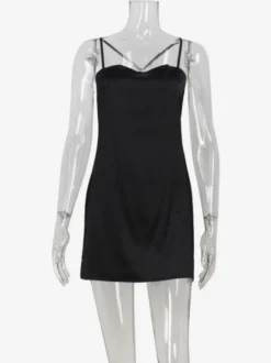 Robe nuisette mini en satin pour femme - Robe moulante sexy noire transparente avec dentelle sur les côtés - Tenue de soirée estivale 2026