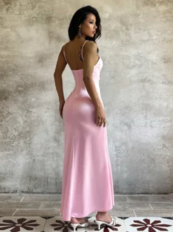 Robe nuisette rose pastel Coquette pour femme - Robe midi à bretelles et nœud sur le devant - Tenues pour un rendez-vous romantique au printemps 2026