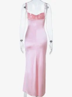 Robe nuisette rose pastel Coquette pour femme - Robe midi à bretelles et nœud sur le devant - Tenues pour un rendez-vous romantique au printemps 2026