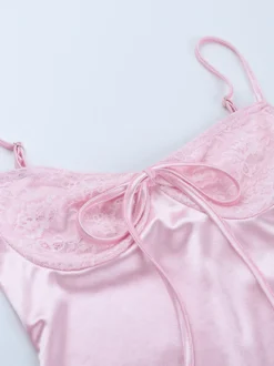 Robe nuisette rose pastel Coquette pour femme - Robe midi à bretelles et nœud sur le devant - Tenues pour un rendez-vous romantique au printemps 2026