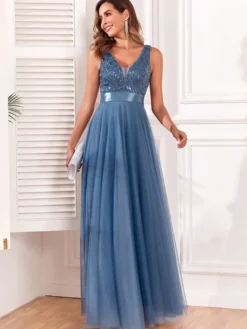 Robe à paillettes sans manches taille empire ligne a robes de bal élégantes
