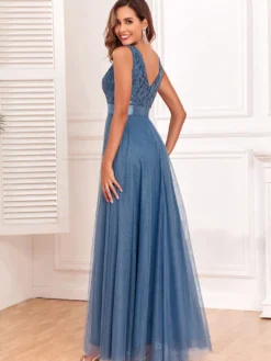 Robe à paillettes sans manches taille empire ligne a robes de bal élégantes
