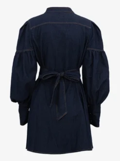 Robe patineuse en jean à manches bouffantes et boutonnée mini-robe trapèze pour femme 2026
