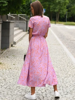 Robe portefeuille imprimée col en V manches courtes ceinturée robes mi-longues d'été décontractées