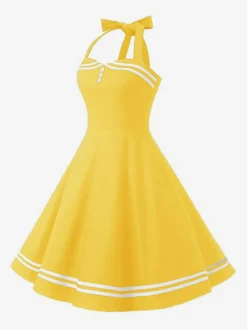 Robe rétro glamour années 50 à carreaux aquatiques dos nu boutons sans manches décolleté cœur taille M style rockabilly