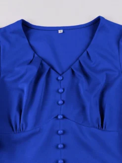 Robe rétro swing pour femme col en V froncée sur le devant boutons décoratifs manches papillon collection 2026
