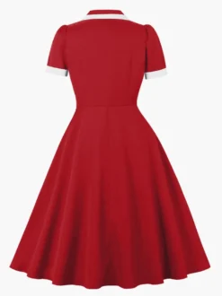 Robe rétro trapèze à col à revers contrasté et double poche pour femme (collection 2026)