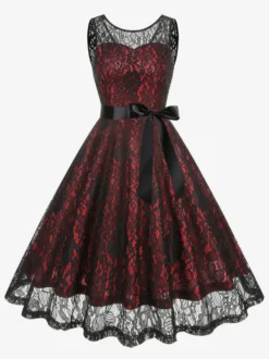 Robe rétro verte style années 50 bicolore ceinture sans manches col en V taille moyenne style rockabilly