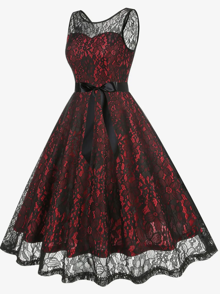 Robe rétro verte style années 50 bicolore ceinture sans manches col en V taille moyenne style rockabilly