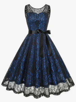 Robe rétro verte style années 50 bicolore ceinture sans manches col en V taille moyenne style rockabilly