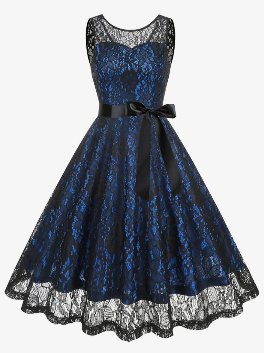 Robe rétro verte style années 50 bicolore ceinture sans manches col en V taille moyenne style rockabilly