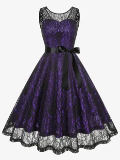 Robe rétro verte style années 50 bicolore ceinture sans manches col en V taille moyenne style rockabilly