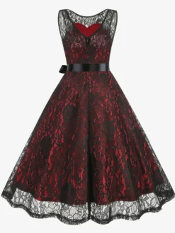 Robe rétro verte style années 50 bicolore ceinture sans manches col en V taille moyenne style rockabilly