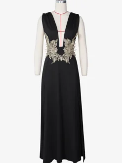 Robes de bal Robe longue semi-formelle brodée à col en V et fente haute