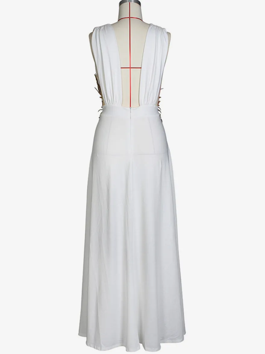 Robes de bal Robe longue semi-formelle brodée à col en V et fente haute