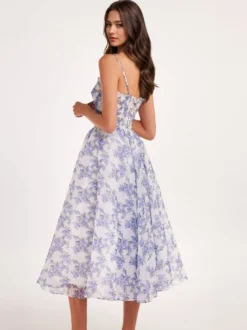 Robes De Soirée Bleu Ciel Clair Bretelles Plissé Fleurie Robe Semi-Formelle Longue