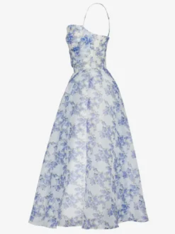 Robes De Soirée Bleu Ciel Clair Bretelles Plissé Fleurie Robe Semi-Formelle Longue