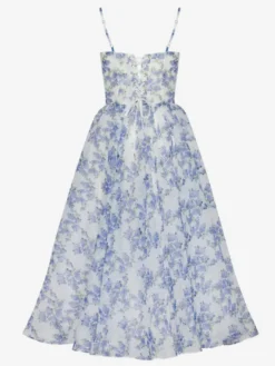 Robes De Soirée Bleu Ciel Clair Bretelles Plissé Fleurie Robe Semi-Formelle Longue