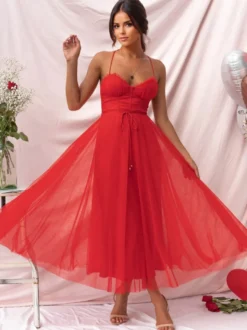 Robes De Soirée À Bretelle Robe Semi-formelle En Couches Sans Manches Plissée À Col En Cœur Bordeaux