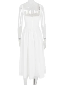 Robes De Soirée Bretelles Blanches Col À Lacets Robe Semi-Formelle Plissée