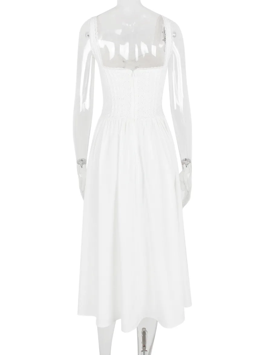 Robes De Soirée Bretelles Blanches Col À Lacets Robe Semi-Formelle Plissée