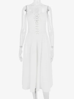 Robes De Soirée Bretelles Blanches Col À Lacets Robe Semi-Formelle Plissée