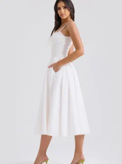 Robes De Soirée Bretelles Blanches Col À Lacets Robe Semi-Formelle Plissée