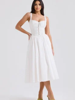 Robes De Soirée Bretelles Blanches Col À Lacets Robe Semi-Formelle Plissée