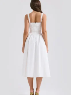 Robes De Soirée Bretelles Blanches Col À Lacets Robe Semi-Formelle Plissée