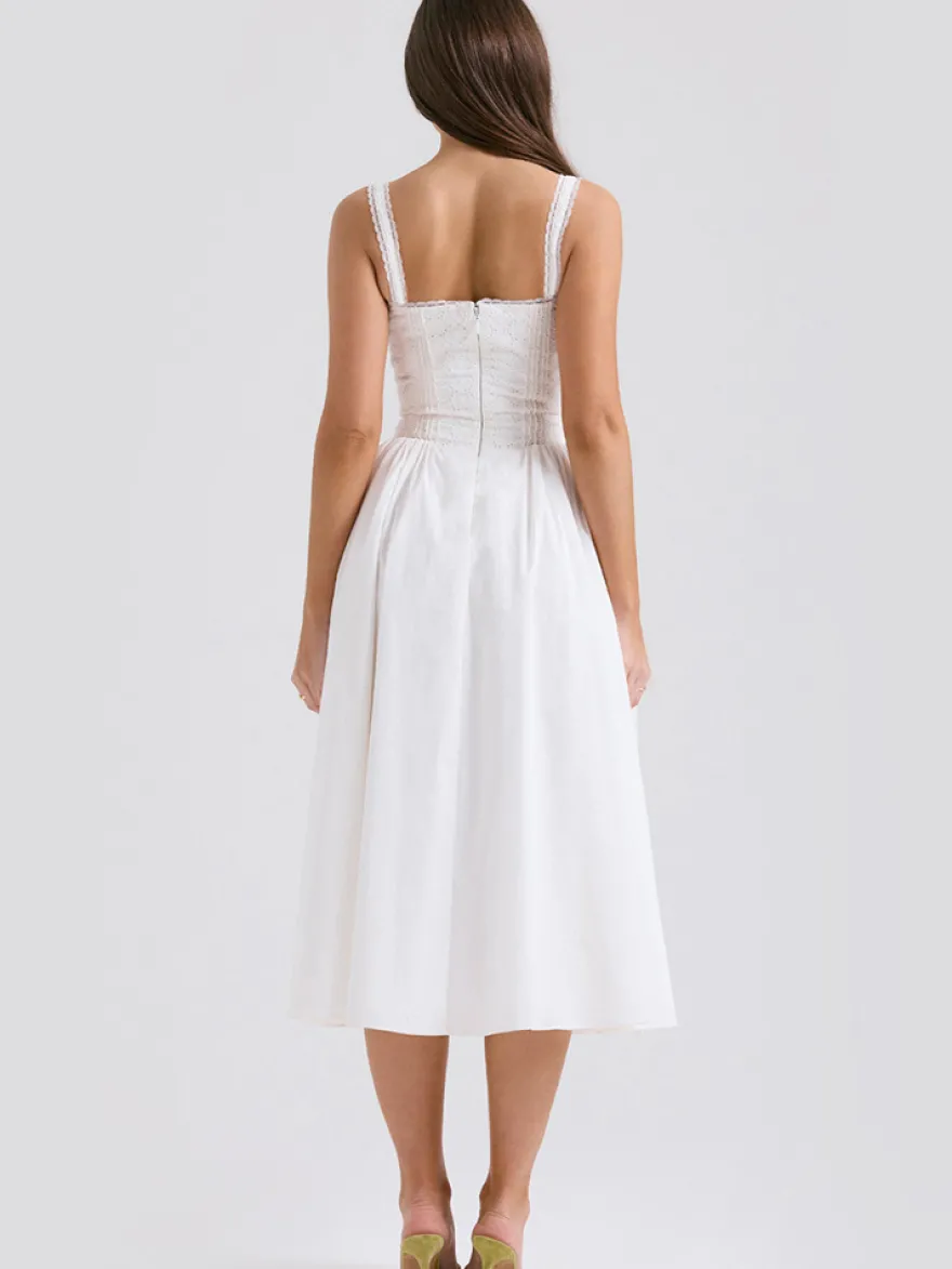 Robes De Soirée Bretelles Blanches Col À Lacets Robe Semi-Formelle Plissée