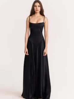 Robes De Soirée Bretelles Noires Lacets Robe Semi-Formelle Dos Nu