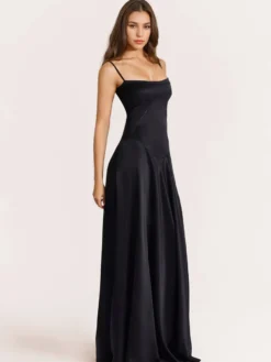 Robes De Soirée Bretelles Noires Lacets Robe Semi-Formelle Dos Nu