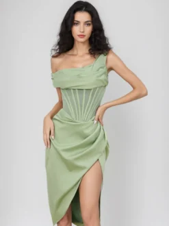 Robes De Soirée Corset Robe Moulante Semi-formelle À Une Épaule Robe Vert Sauge