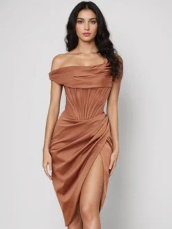 Robes De Soirée Corset Robe Moulante Semi-formelle À Une Épaule Robe Vert Sauge