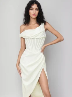 Robes De Soirée Corset Robe Moulante Semi-formelle À Une Épaule Robe Vert Sauge