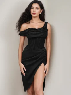 Robes De Soirée Corset Robe Moulante Semi-formelle À Une Épaule Robe Vert Sauge