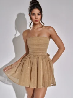 Robes De Soirée Courte Robe Semi-Formelle Sans Bretelles Avec Nœuds En Tulle