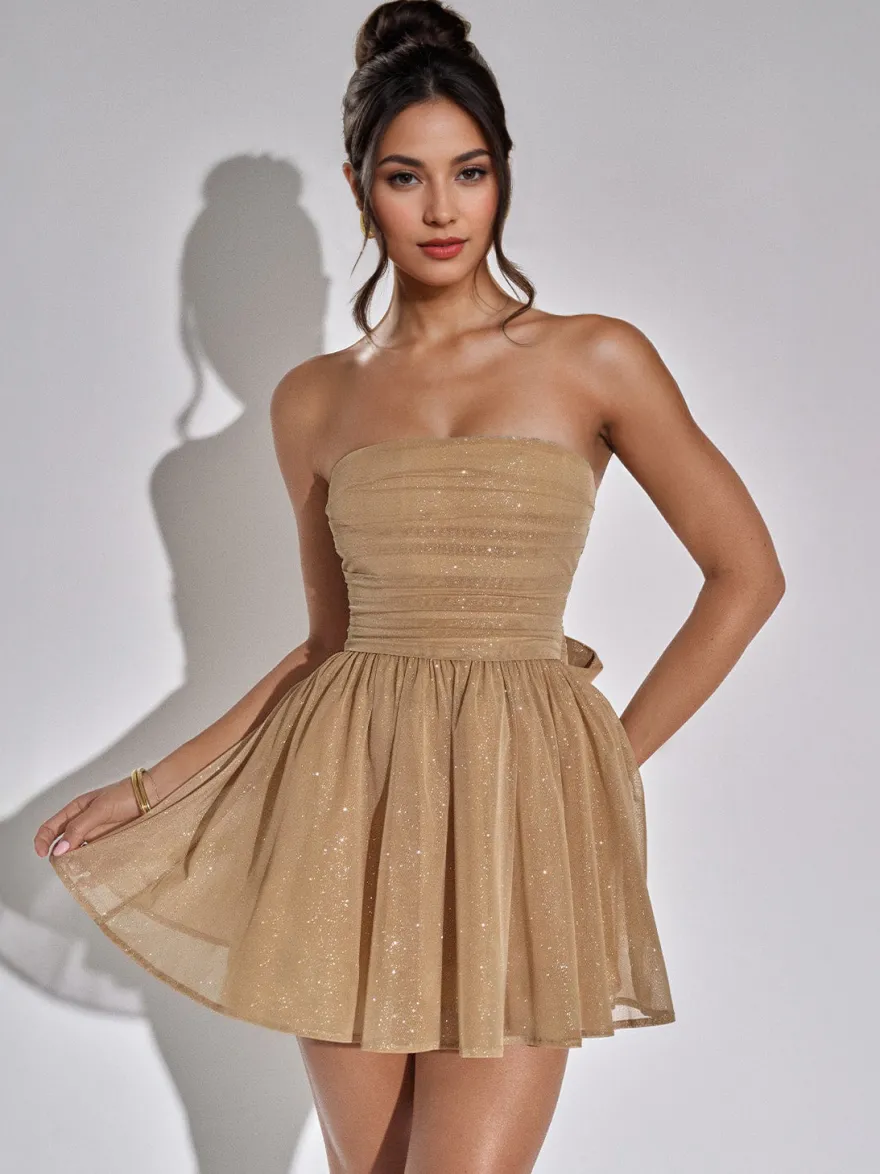 Robes De Soirée Courte Robe Semi-Formelle Sans Bretelles Avec Nœuds En Tulle