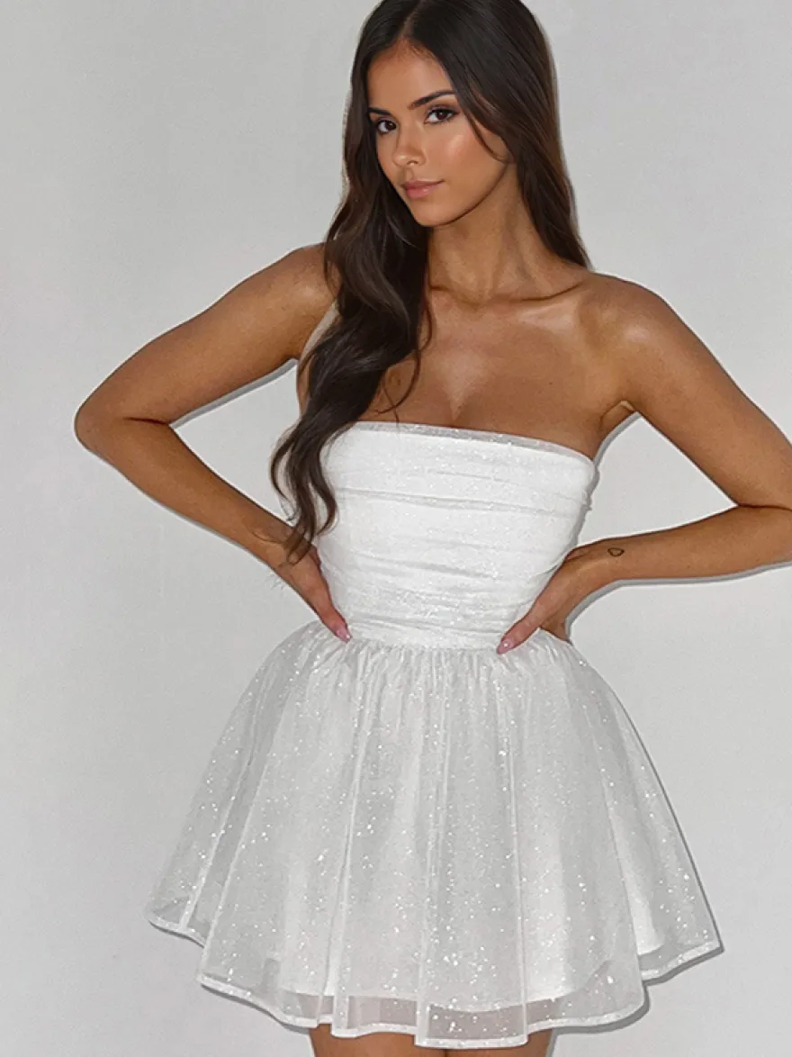 Robes De Soirée Courte Robe Semi-Formelle Sans Bretelles Avec Nœuds En Tulle
