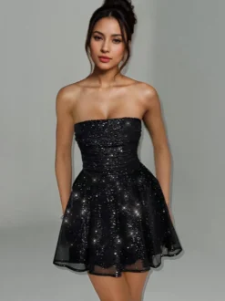 Robes De Soirée Courte Robe Semi-Formelle Sans Bretelles Avec Nœuds En Tulle