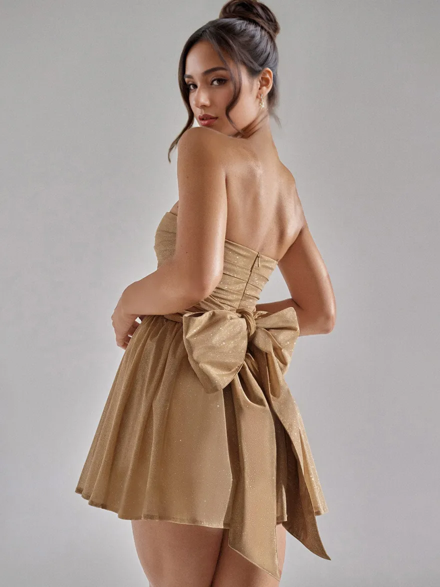 Robes De Soirée Courte Robe Semi-Formelle Sans Bretelles Avec Nœuds En Tulle