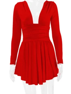 Robes De Soirée Courte Robe Semi-Formelle À Manches Longues Col En V Sexy