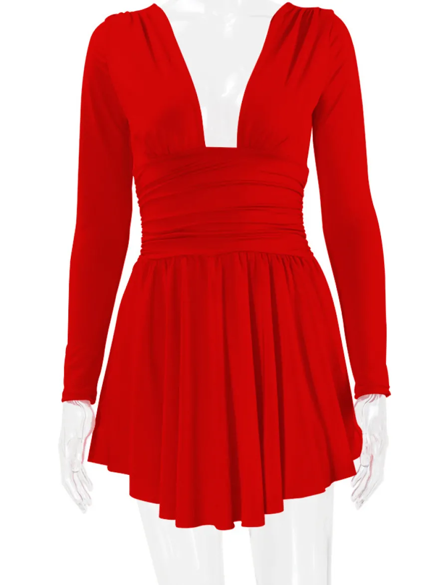 Robes De Soirée Courte Robe Semi-Formelle À Manches Longues Col En V Sexy