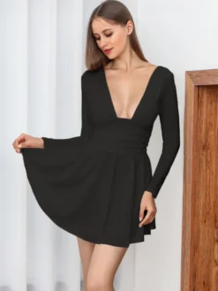 Robes De Soirée Courte Robe Semi-Formelle À Manches Longues Col En V Sexy